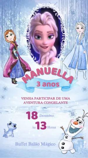Convite Animado Aniversário Frozen com Personagens para Editar