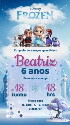 Convite de Aniversário Frozen Infantil para Editar Online