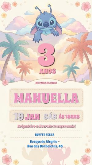 Convite de Aniversário Stitch Tropical para Editar Online