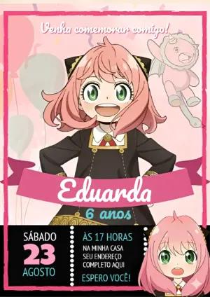 Convite Digital Aniversário Infantil Anya Spy x Family Editável