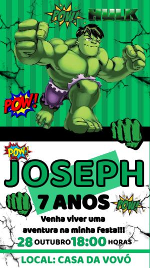 Convite de Aniversário Hulk Estilo Quadrinhos para Editar