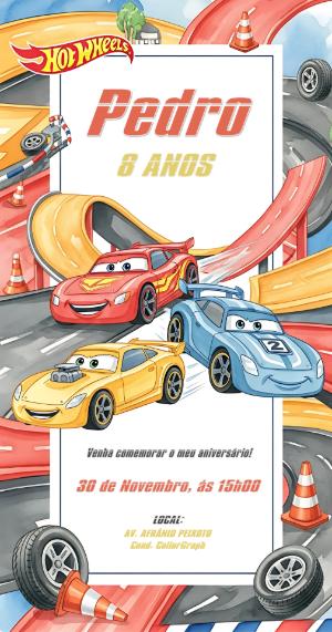 Convite de Aniversário Hot Wheels com Carros para Editar Online