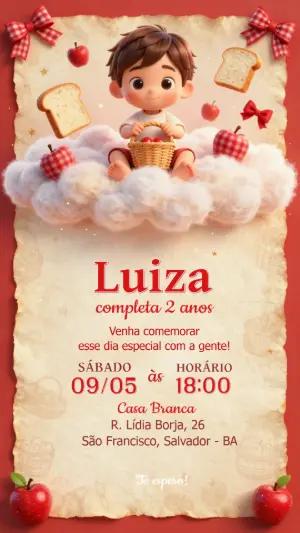 Convite de Aniversário Infantil Piquenique Fofo Editável