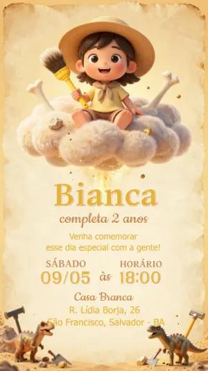 Convite Aniversário Dinossauro Menina Aventureira Editável