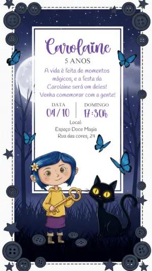 Convite de Aniversário Coraline Misterioso para Editar Online
