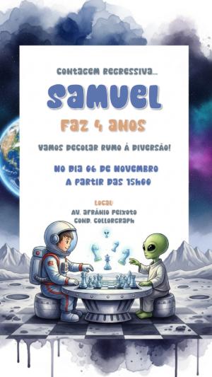 Convite de Aniversário Astronauta no Espaço para Editar Online