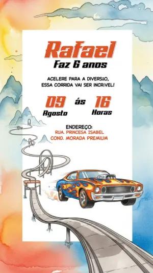 Convite de Aniversário Hotwheels com Carros para Editar Online