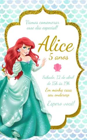 Convite Editável Aniversário Ariel Pequena Sereia