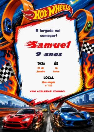 Convite Digital Hot Wheels: Modelo Editável para Aniversário