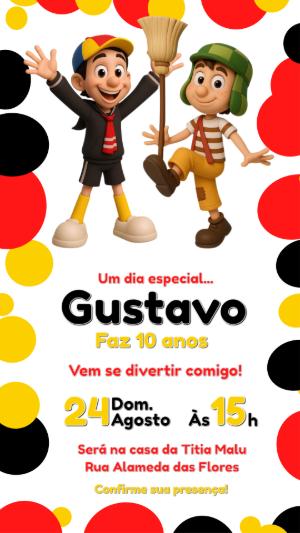 Convite Aniversário Chaves e Quico Colorido Modelo para Editar