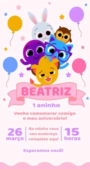 Convite de Aniversário Bolofofos Rosa Editável para Menina