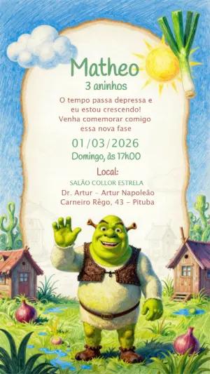 Convite Animado Aniversário Shrek Ilustrado para Editar