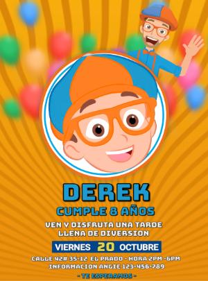 Invitación de Cumpleaños de Blippi Colorida para Editar