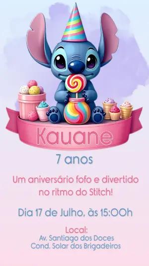 Convite de Aniversário Stitch Candy para Editar Online