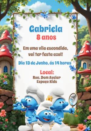 Convite de Aniversário Smurfs para Editar e Imprimir