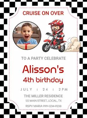 Editable Motocross Birthday Invitation with Photo Template