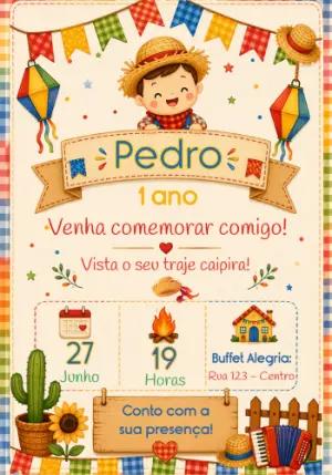 Convite de Aniversário Festa Junina Menino Editável