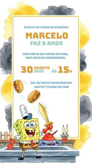 Convite de Aniversário Bob Esponja com Personagens para Editar
