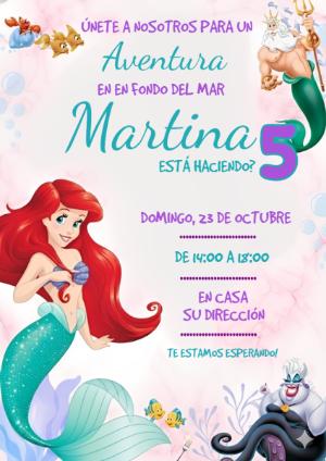 Invitación de Cumpleaños de La Sirenita para Editar Online