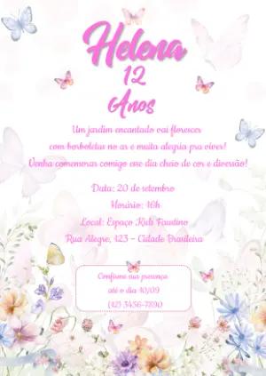 Convite Aniversário Jardim das Borboletas para Editar Online