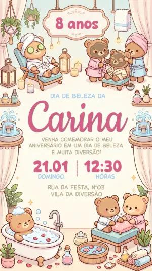 Convite de Aniversário Infantil Spa de Ursinhas Editável