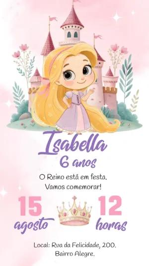 Convite Animado Aniversário Rapunzel para Editar Online