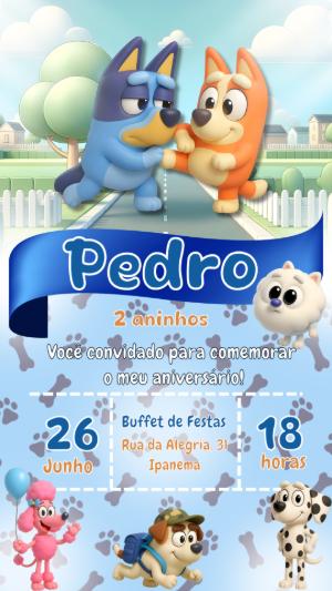Convite de Aniversário Bluey e Bingo para Editar Online