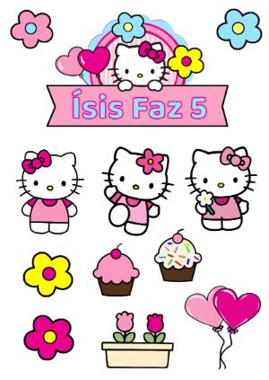 Topper de Bolo Aniversário Hello Kitty para Editar Online