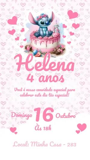 Convite de Aniversário Stitch Rosa Delicado para Editar