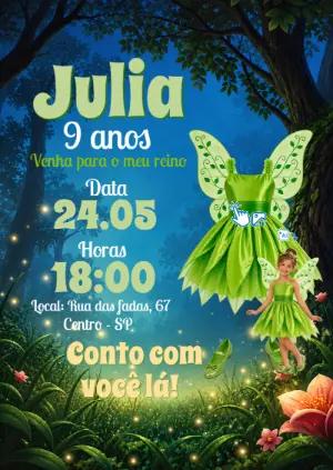 Convite Tinker Bell: Vire a Fada Sininho com Foto IA Editável