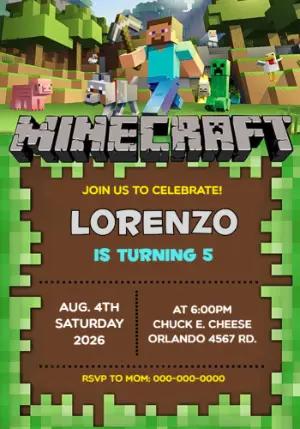 Editable Minecraft Birthday Invitation | Pixel Game Party Template
