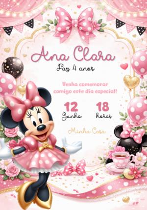 Convite Minnie Rosa Editável para Aniversário Infantil