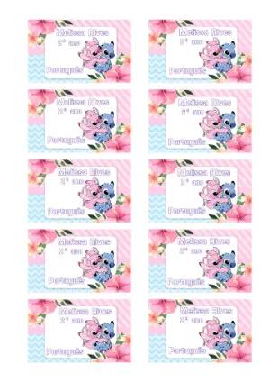 Etiqueta Escolar Stitch e Angel Fofa para Editar e Imprimir