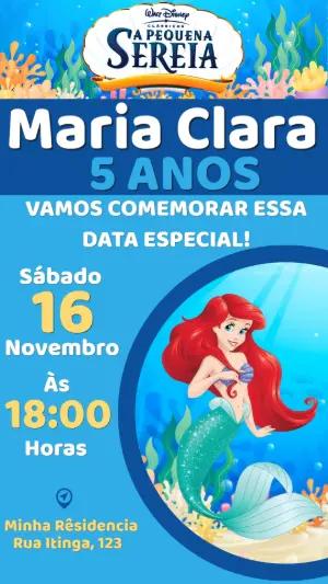 Convite de Aniversário Ariel A Pequena Sereia Editável