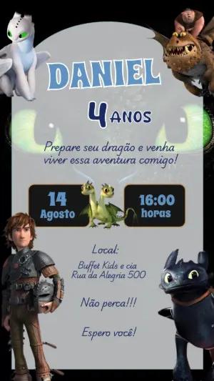 Convite de Aniversário Como Treinar o Seu Dragão Editável
