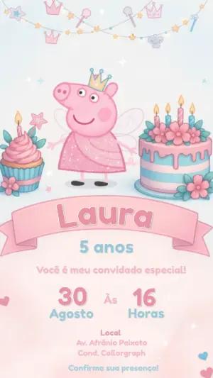 Convite de Aniversário Peppa Pig Fada Princesa Editável