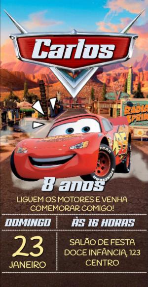 Convite Animado Aniversário Carros para Editar Online