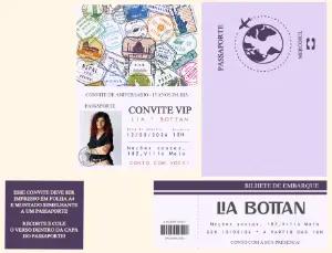 Convite de 15 Anos Tema Passaporte de Viagem Editável com foto