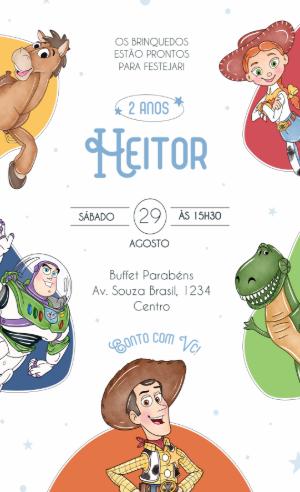 Convite de Aniversário Toy Story Aquarela Editável
