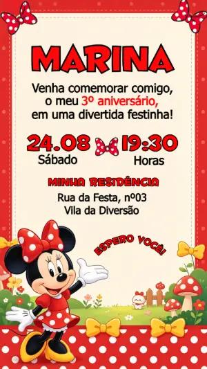 Convite de Aniversário Minnie Vermelha Modelo Editável