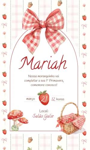 Convite de Aniversário Moranguinho Piquenique Editável