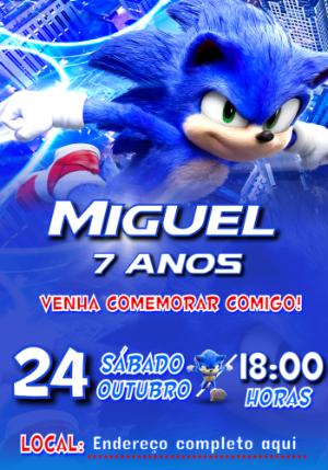 Convite de Aniversário Sonic para Editar e Personalizar Online