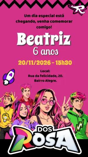 Convite de Aniversário Dos Rosa Colorido para Editar