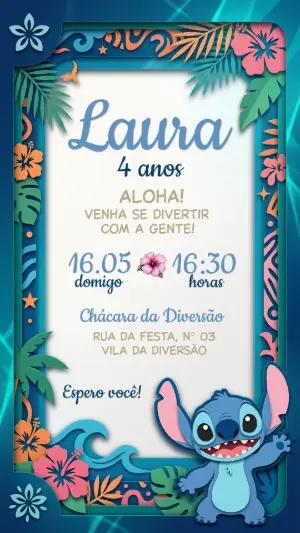 Convite de Aniversário Stitch Tropical Editável