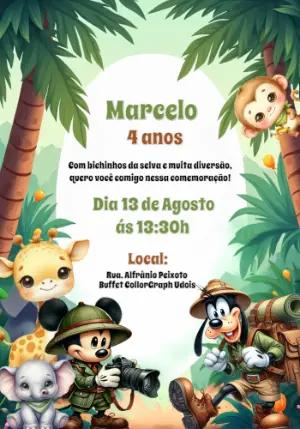 Convite Aniversário Mickey Safari com Amigos para Editar Online
