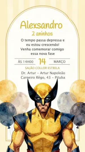 Convite de Aniversário Wolverine Herói Modelo Editável