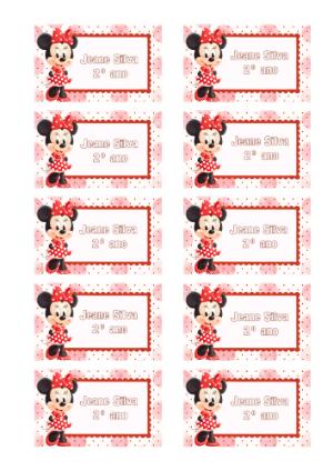 Etiqueta Escolar Minnie Vermelha Editável para Material
