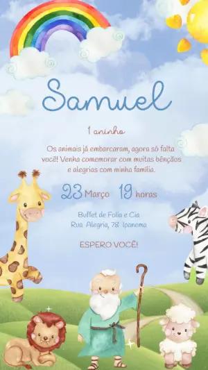 Convite Animado Aniversário Arca de Noé para Editar Online