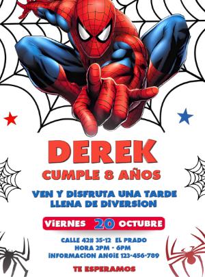 Invitación de Cumpleaños del Hombre Araña para Editar y Enviar
