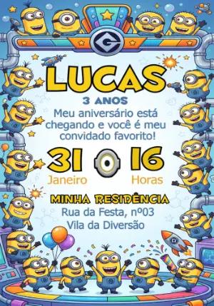 Convite de Aniversário Minions Divertido para Editar